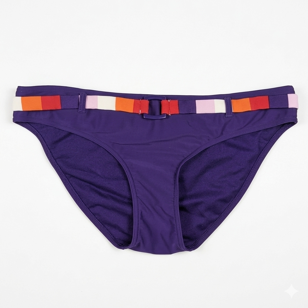 3/$20 La Vie en Rose Aqua Purple Bikini Bottoms Belted Sequin Flower Size Large